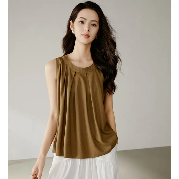 【新品】2025夏上衣圆领无袖衬衫女25022415