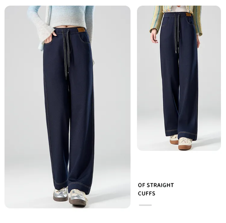 加绒软牛仔裤高腰深裆窄版直筒遮胯显瘦女秋冬百搭宽松水洗休闲裤