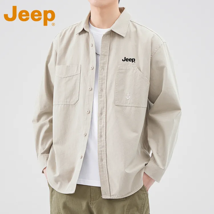 JEEP吉普刺绣美式工装休闲衬衫男士秋季2025新款宽松潮流百搭上衣