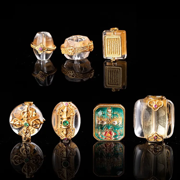 预售5天发货【Crystal】Z063天然白水晶经文手牌方牌腰珠隔珠DIY