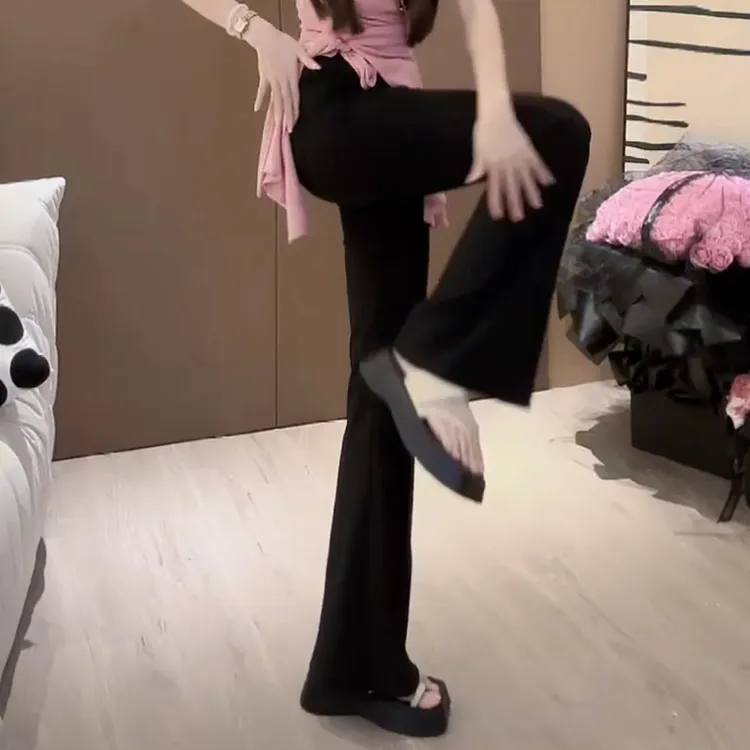 修身显瘦显腿长黑色微喇裤修长长裤休闲裤女2025春季裤子