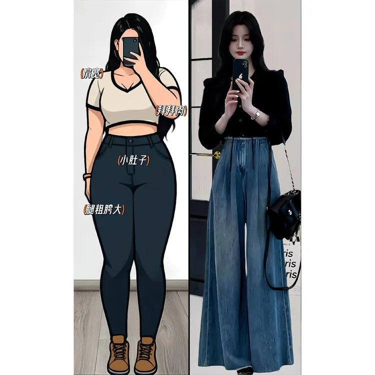 春装搭配一整套大码胖mm遮肉显瘦韩系穿搭时尚牛仔裤子两件套装女