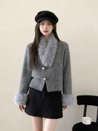 可拆卸毛领新款爆款洋气减龄漂亮高级感毛毛袖小香风外套女秋冬66