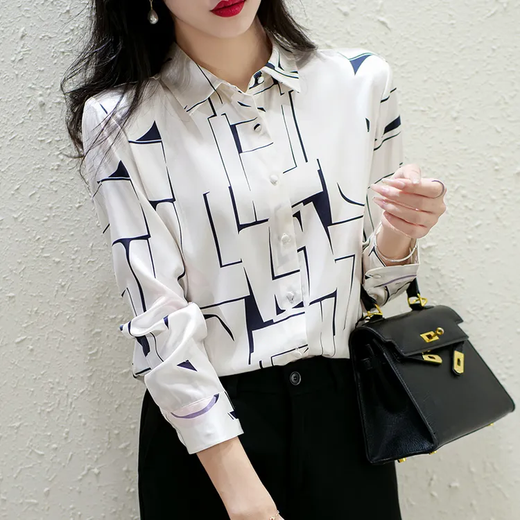 真丝衬衫女秋季2024新款欧货气质碎花长袖高端大牌印花桑蚕丝上衣