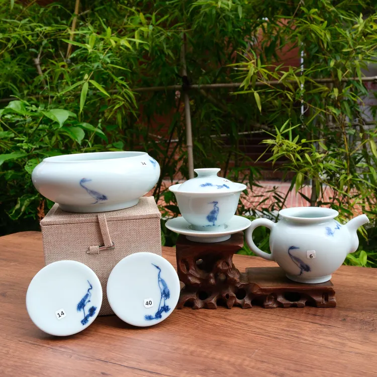 【器度甄选】景德镇汝瓷 天予窑 玉青釉青花仙鹤系列