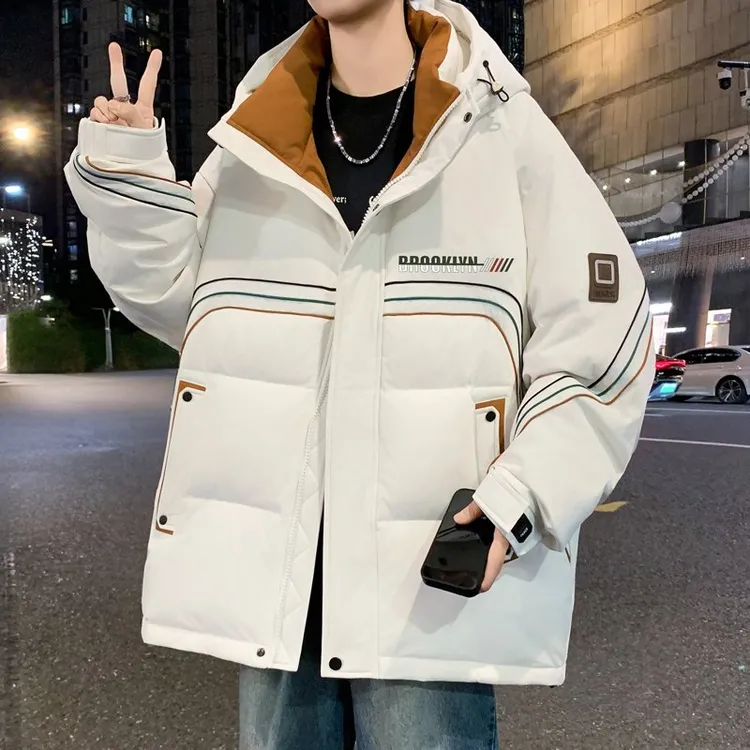 羽绒服男冬季2025新款连帽外套男加厚保暖青少年白鸭绒轻薄防寒服