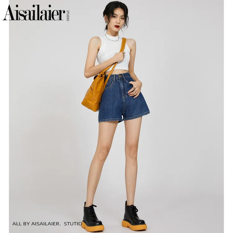 蝉鸣·高腰牛仔短裤女2025春夏新款韩版宽松显瘦小个子a字热裤潮