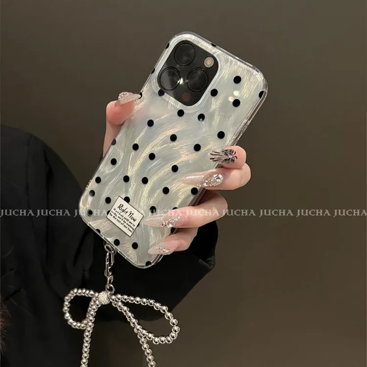 羽纱黑波点适用苹果16pro手机壳全包防摔iphone15plus高端新款