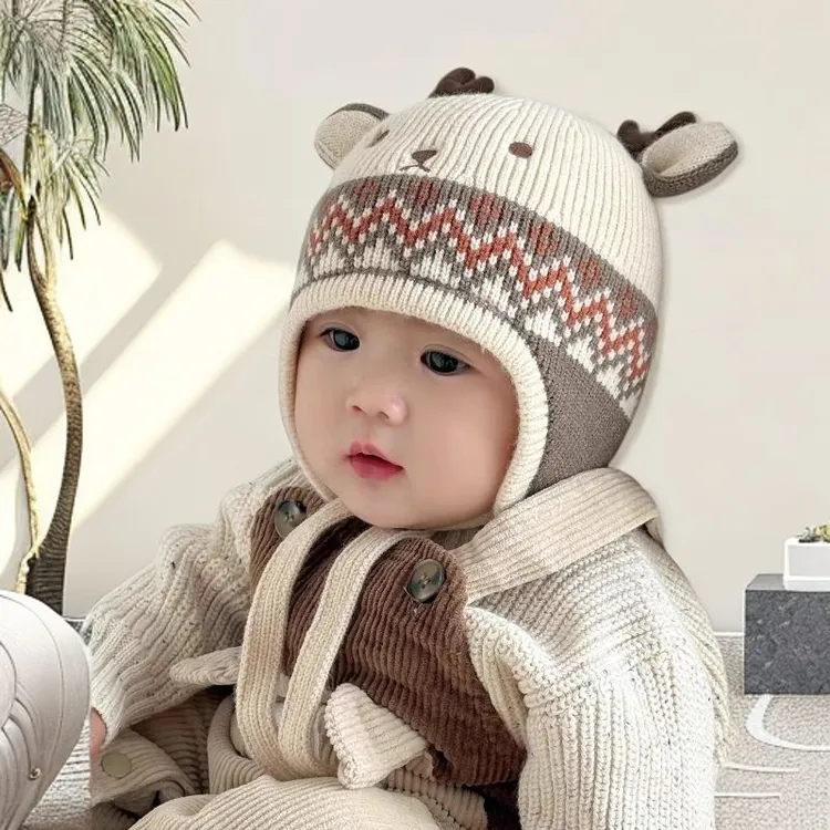 宝宝秋冬帽子可爱卡通保暖加厚针织帽防风新款婴儿儿童套头帽子