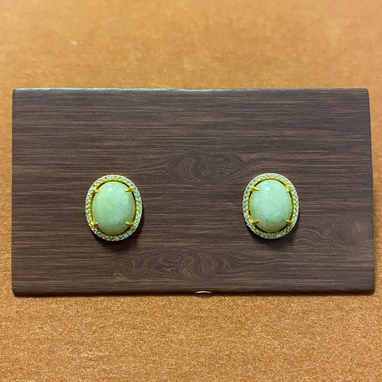 925银耳饰 H308 拉萨发货 纯银镀金耳钉 椭圆简约精致