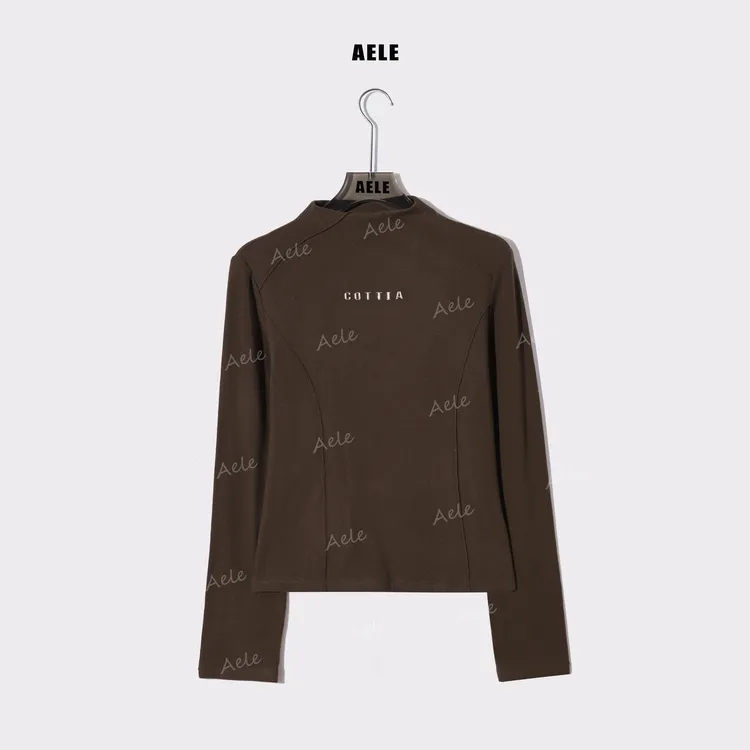 AELE修身字母装饰女半高领简约风长袖修身上衣T恤 T855 5030 AD