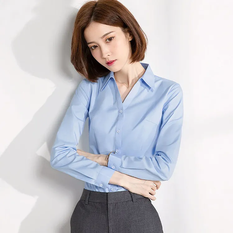 长袖衬衫女春秋职业白衬衫新款面试衬衣韩版工装上衣抗皱工作正装