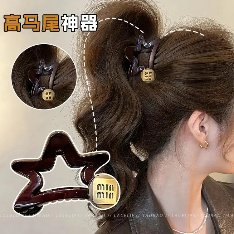 V金标五角星高马尾女高级感新款后脑勺盘发鲨鱼夹发夹商品图