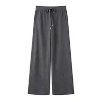 艾家学院风微弹休闲裤直筒下垂感裤子阔腿裤秋裤高腰休闲灰色4111