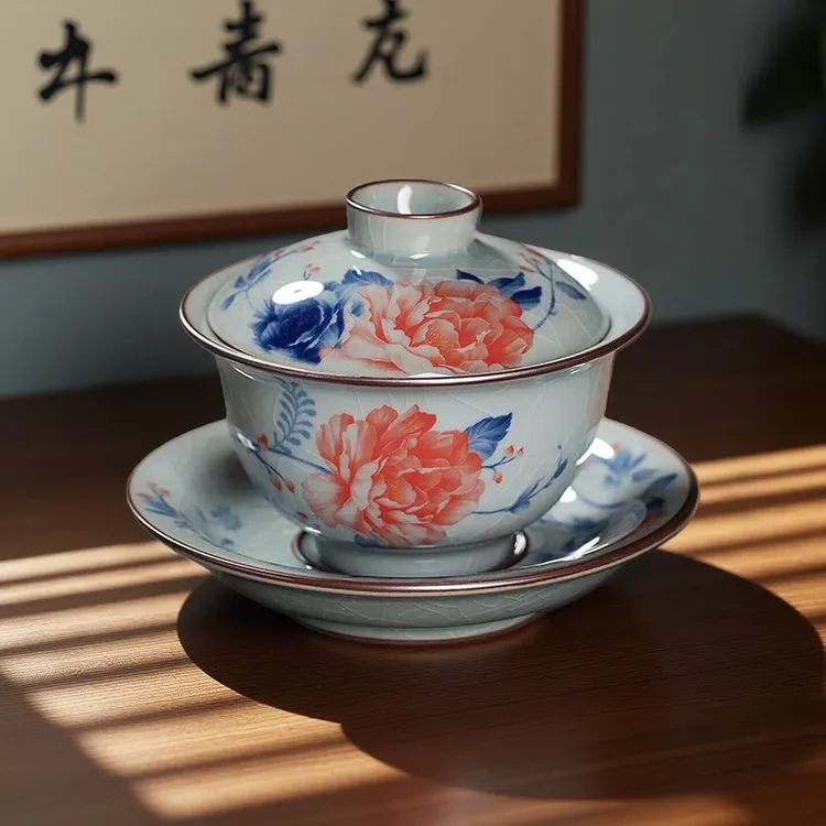 景德镇三才盖碗高档个人专用开片国色天香功夫茶具防烫手茶杯商品图