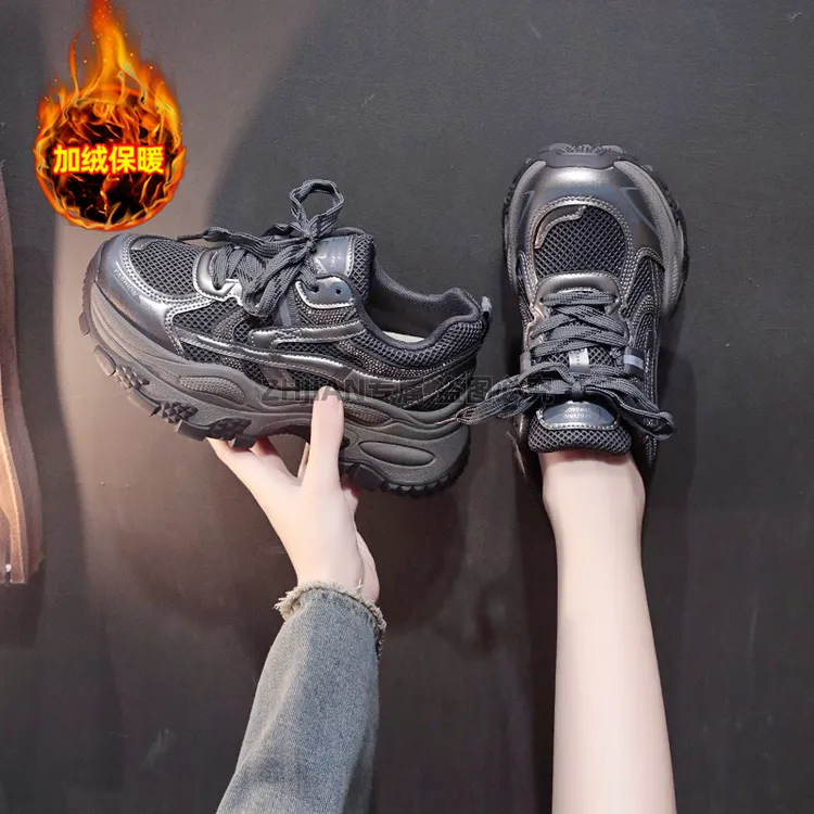 网红爆款水钻加绒老爹鞋女厚底2025秋冬透气百搭运动时尚休闲鞋子