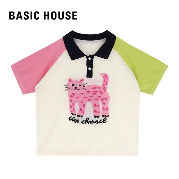 【小安老板】Basic House/百家好卡通小粉猫圆领针织衫 B0824B53052