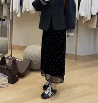 92122韩系梦幻波点丝绒半裙2025秋季新款丝绒半裙