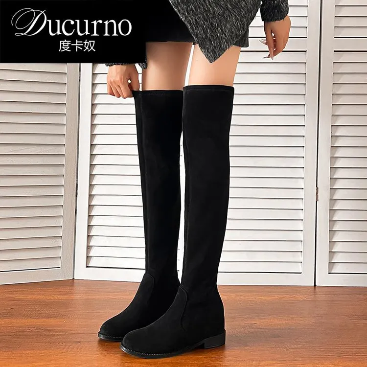 DUCURNO 过膝长靴女2025秋冬季新款内增高中筒靴不过膝弹力瘦瘦靴