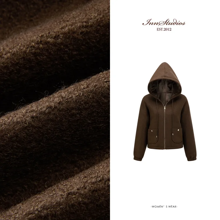 Innstudios 羊毛充鹅绒连帽棒球服外套