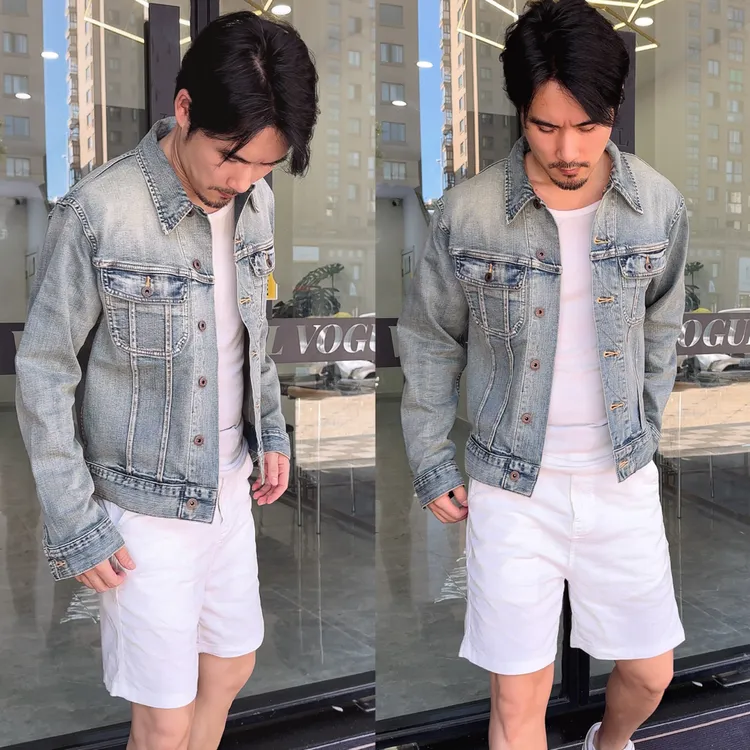 【双R】柜货经典版型高端时尚修身短板倒三角洗水短款牛仔外套个性