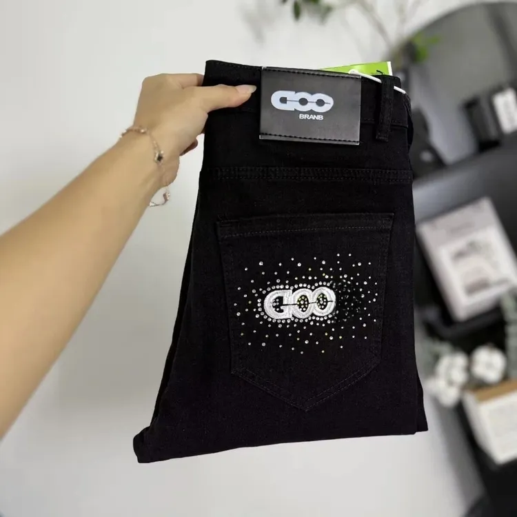春秋GOOD刺绣字母烫钻潮牌直筒牛仔裤男士潮流痞帅弹力修身长裤男
