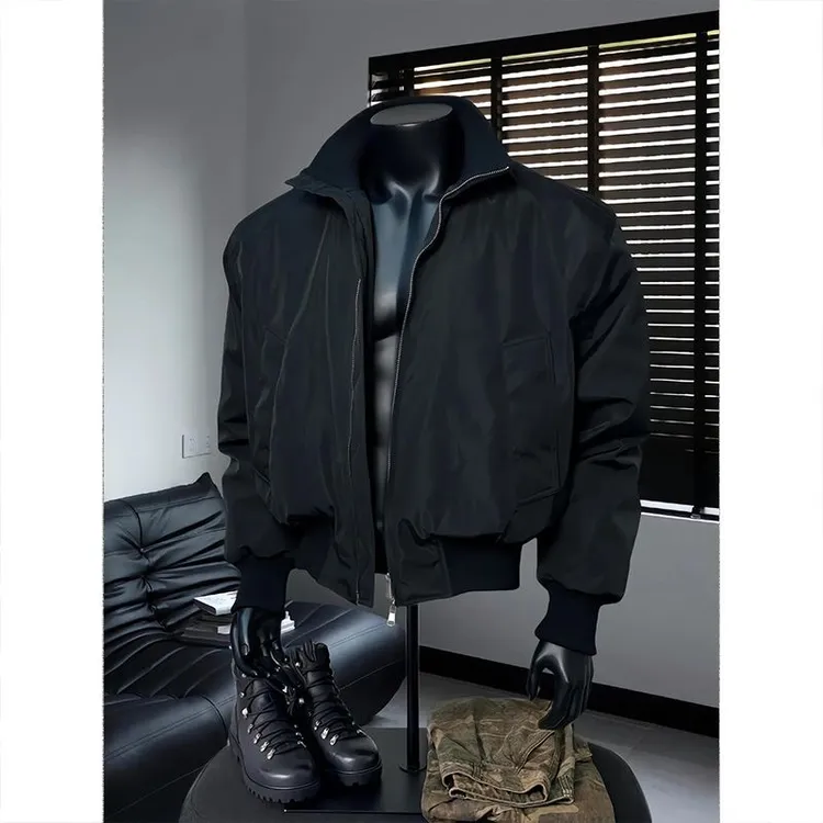黑色立领美式bomber飞行员夹克男款秋冬cleanfit短款复古工装外套
