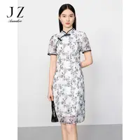 【丽公主专属】玖姿·安娜蔻JTEX50018新中式风蕾丝印花旗袍连衣裙女