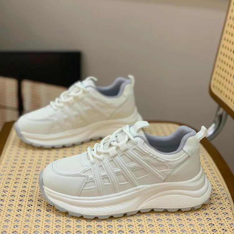 真皮简约轻便老爹鞋女2025春季新款百搭网面透气显脚小休闲阿甘鞋