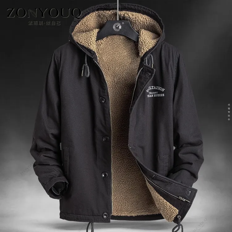ZONYOUQ羊羔绒棉衣男士秋冬加绒加厚大码休闲上衣服潮流保暖外套