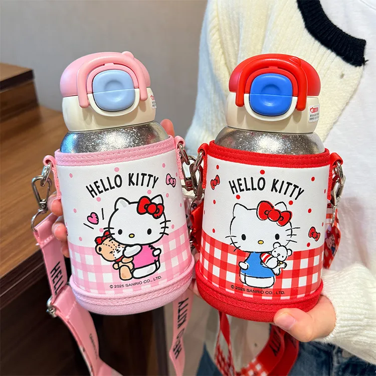 hellokitty保温杯纯钛儿童水杯学生上学吸管杯子幼儿园水壶带杯套
