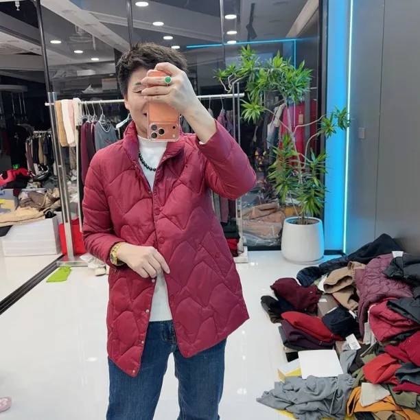 品牌绒夹棉3色超轻暖修身中长款外套16805品