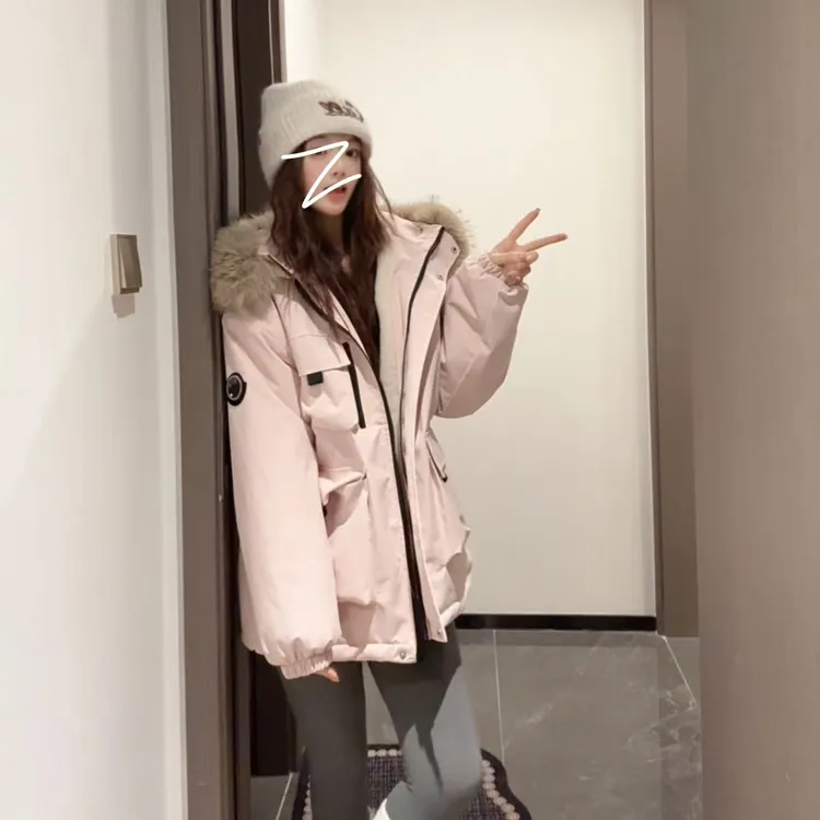 工装大毛领【加绒加棉】棉服女冬季2025新款保暖韩版宽松派克服外套