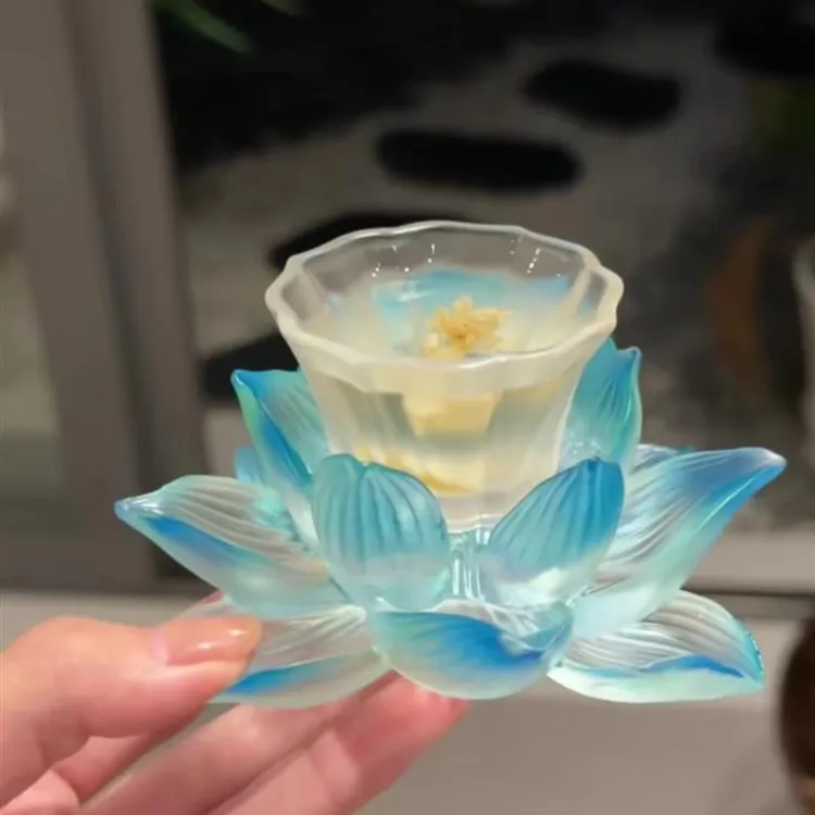 新疆西藏包邮荷花盏琉璃十二花神杯托烛台垫多功能茶席置景配件杯