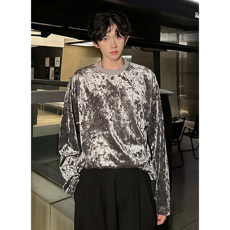 美式痞帅金丝绒卫衣男款秋冬轻奢高级设计感内搭长袖松弛感打底衫