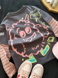 男童打底衫春秋款2025新款宝宝衣服儿童秋装痞帅时髦假两件童装潮