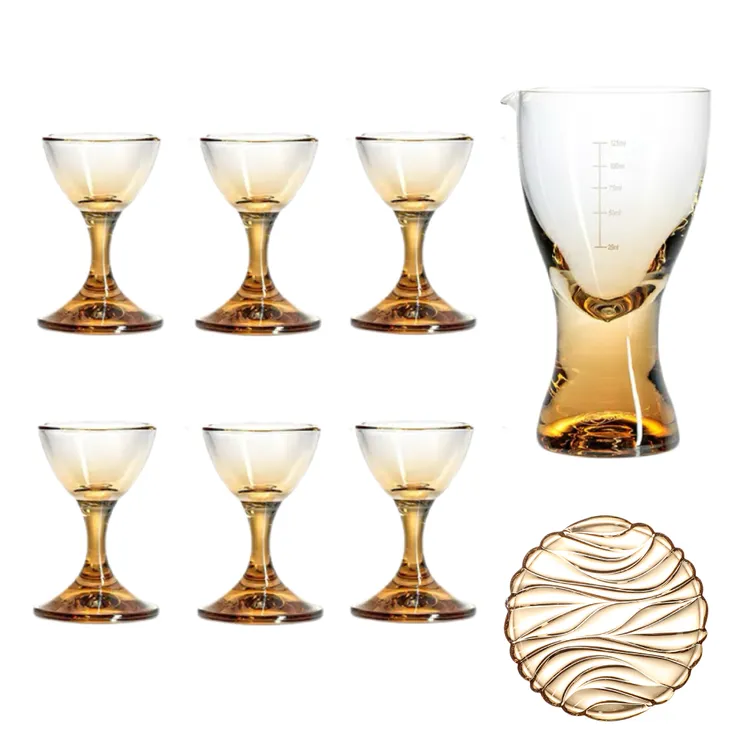 莱克斯捷克进口家用水晶无铅白酒杯烈酒杯6杯一壶一托盘套装