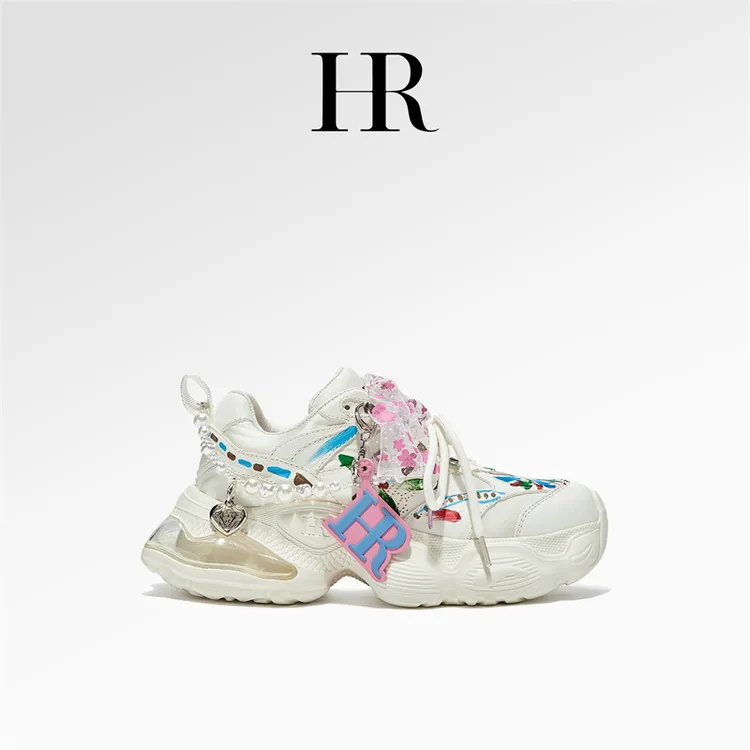 HR/赫莲娜【绮梦繁花】秋冬老爹鞋系带涂鸦拼色时尚休闲百搭