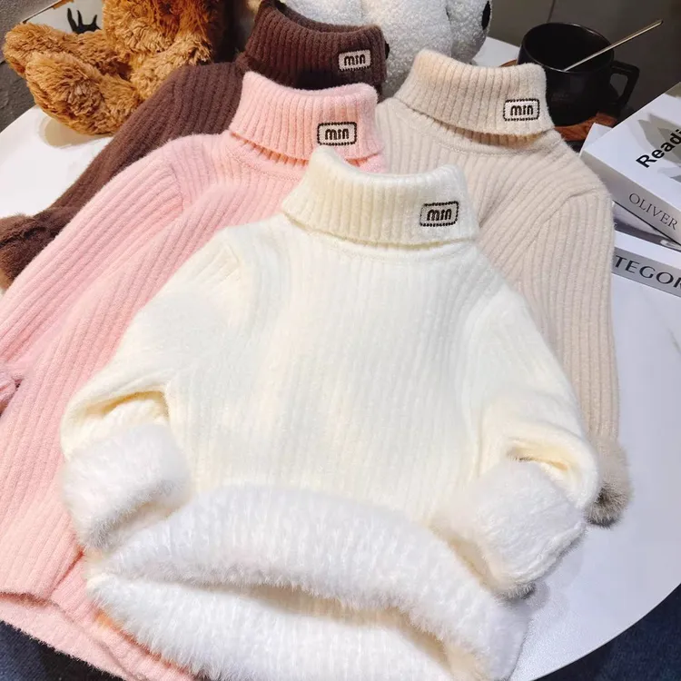 儿童高领毛衣一体绒女童毛衣加绒加厚中大童女孩冬季针织打底衫