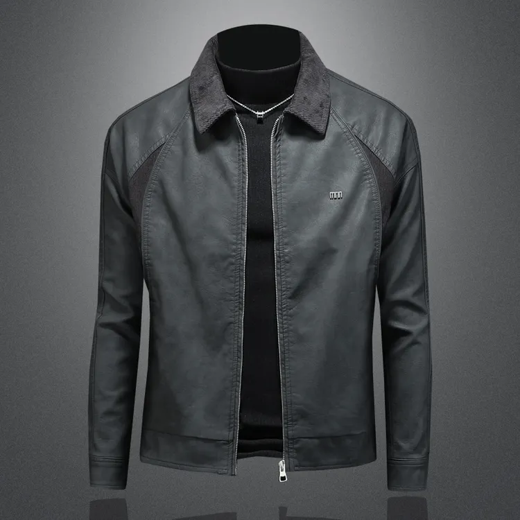 欧货2025新款老钱风灯芯绒翻领秋冬男士皮衣外套轻奢潮牌时尚夹克