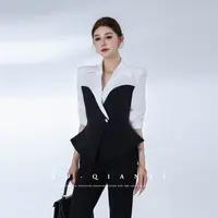MD定制·杨千亿【质感碰撞】2025秋季显瘦茶歇风时尚黑白上衣外套