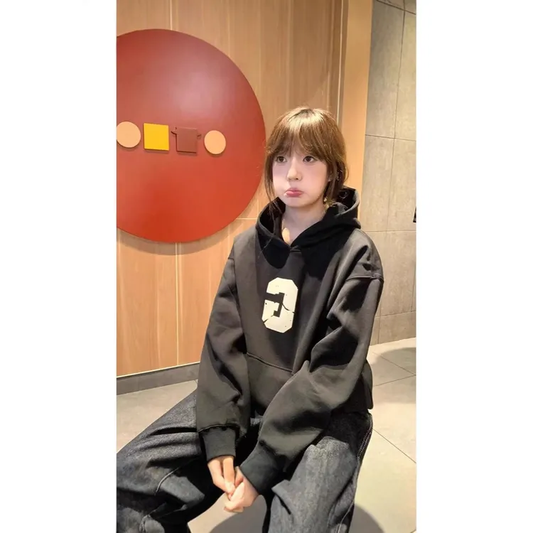 美式复古黑色连帽卫衣女春季新款oversize宽松慵懒风潮牌高街上衣