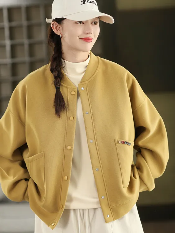 新款秋季时尚针织棉女士卫衣夹克外套休闲立领棒球服运动开衫外搭