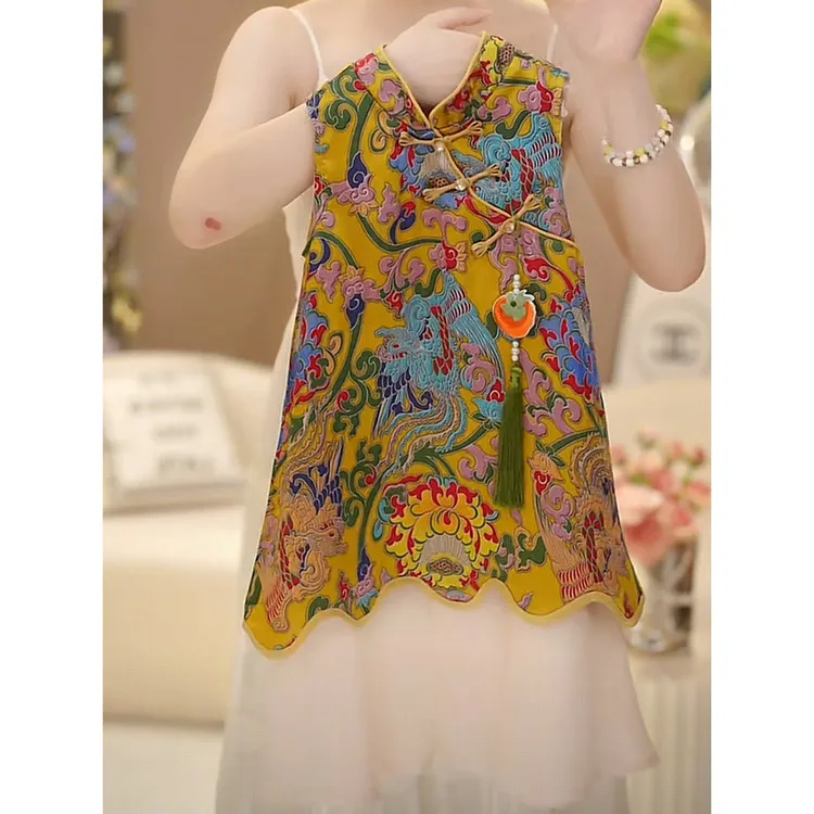 2025新款夏季女童复古刺绣吊带裙时尚百搭儿童连衣裙潮