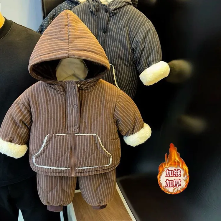 儿童睡衣套装家居服冬季加绒保暖三层加厚洋气过冬省服两件套