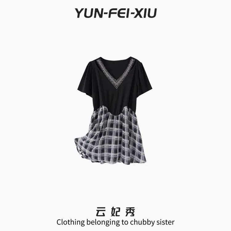 云妃秀大码女装T恤时尚休闲百搭不规则宽松显瘦遮肉胖妹妹夏6032