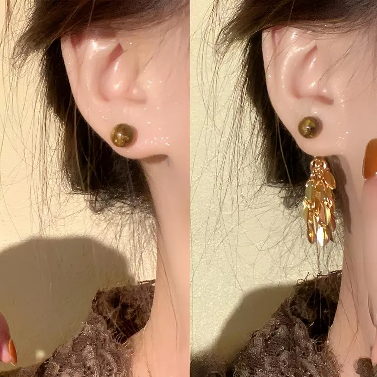 铜合金耳饰 美拉德麦穗一款两戴流苏耳环女秋冬气质耳钉显瘦耳饰 