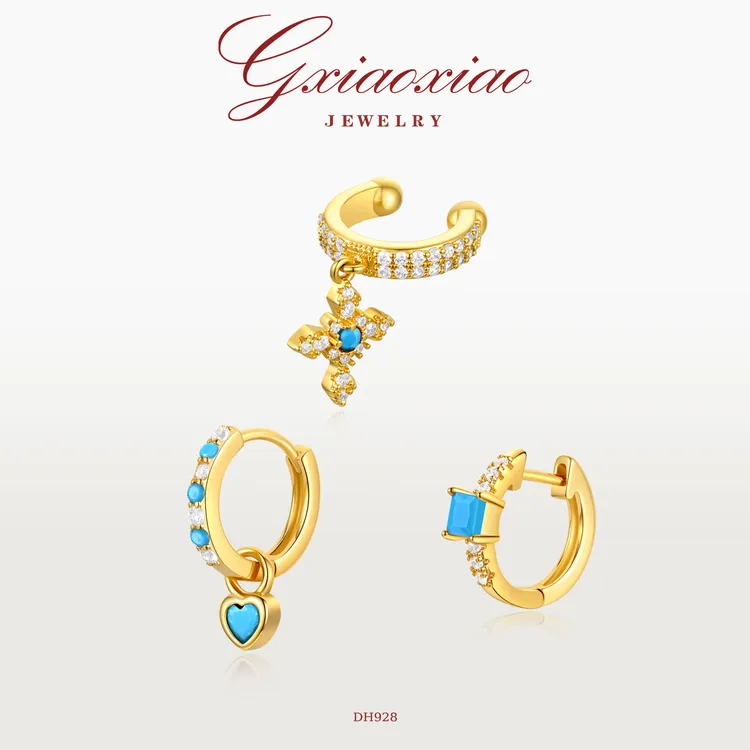 G XIAOXIAO 镀K金  时尚气质金色爱心十字三件套耳环 DH928