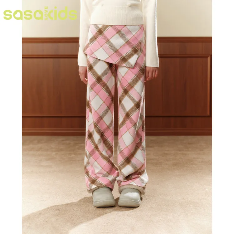 sasakids【草莓巧脆】秋冬玫瑰可露丽格纹可拆卸裙片休闲裙裤女童