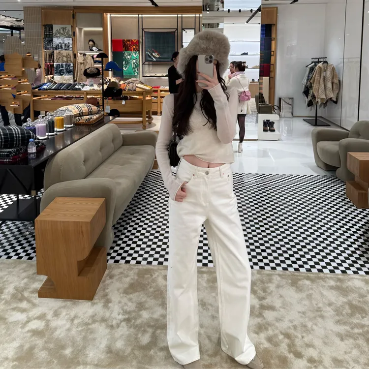 王嬛嬛MsLime25年"自在白牛"100%加厚秋冬棉白牛仔裤 HD2A0442